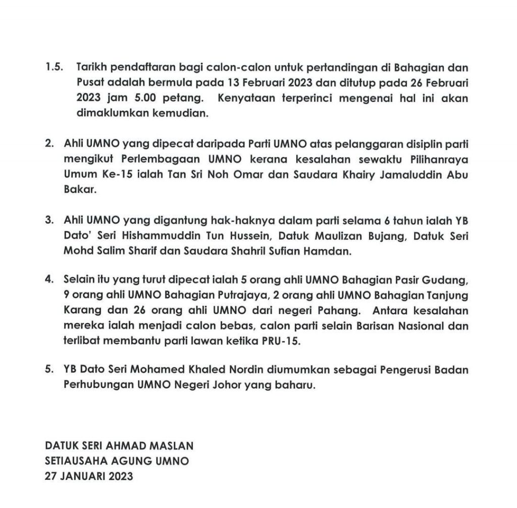 Umno Pusat Memutuskan Tarikh-Tarikh Mesyuarat Cawangan, Sayap Dan Bahagian - Berita